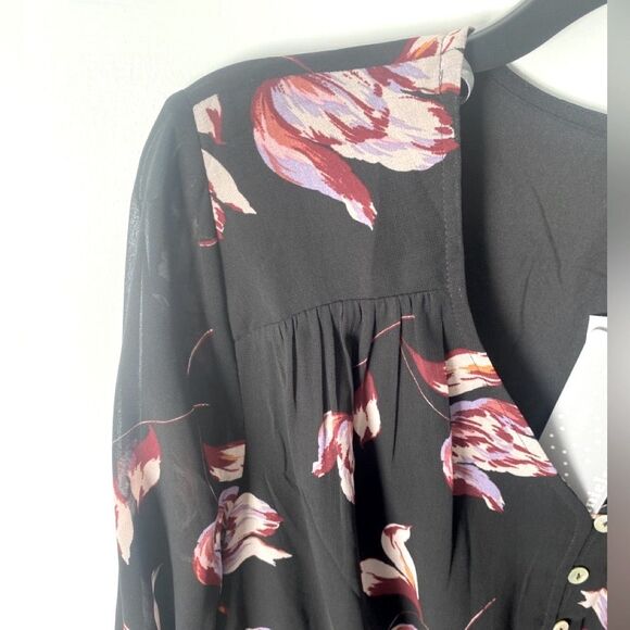 NWT Daniel Rainn Long Sleeve Floral Dress Plus 1X Sheer Overlay Dark Cottagecore - Picture 4 of 10